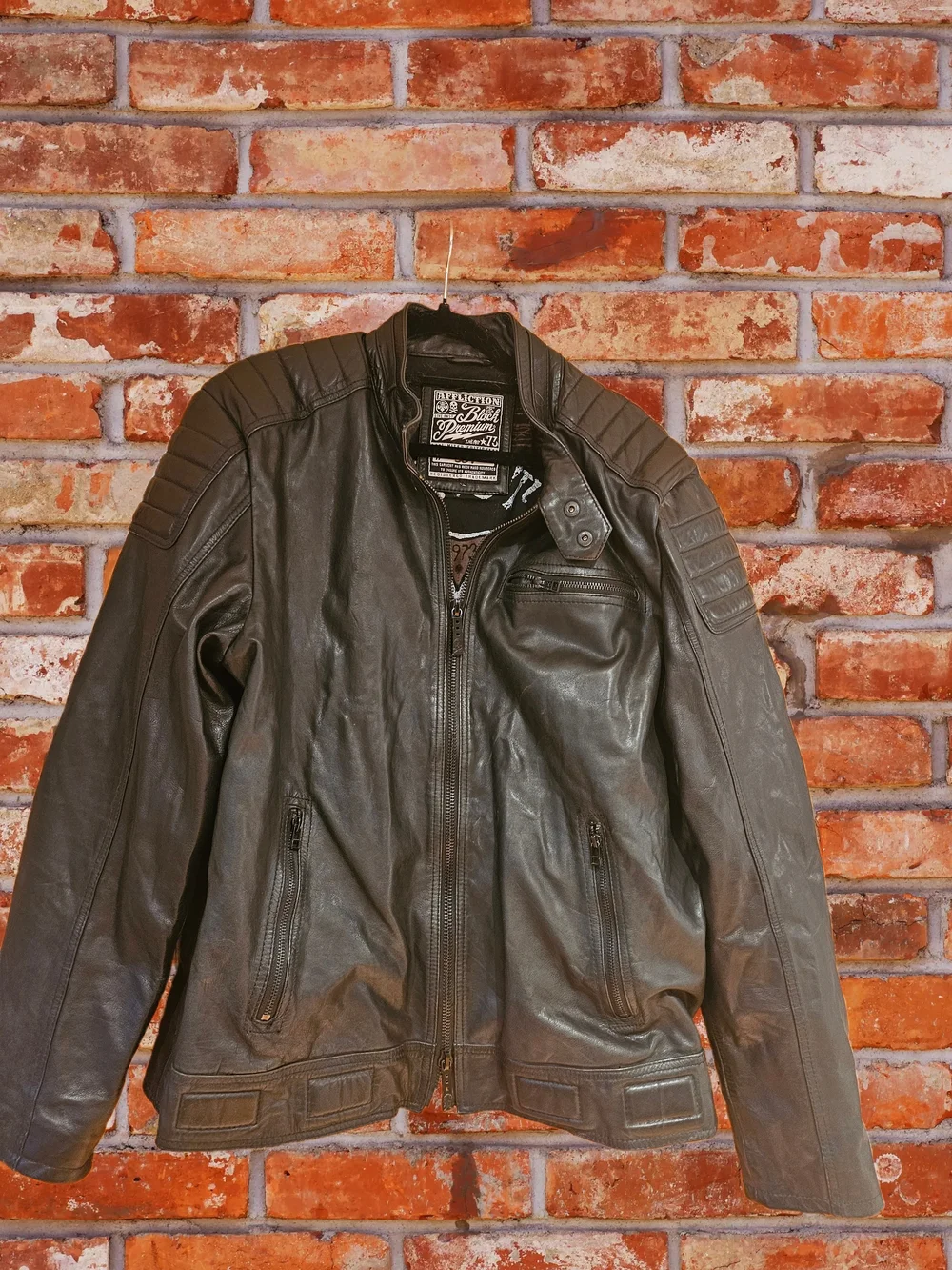 Affliction Men's Dark Brown Leather Bomber Jacket